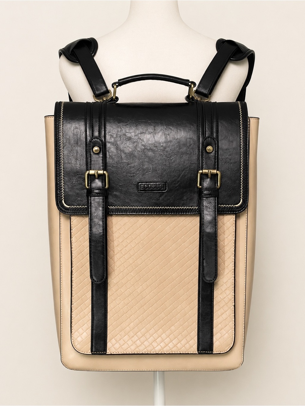 🖤📚 ECOSUSI Black + Beige Convertible 15.6-Inch Laptop Satchel Backpack